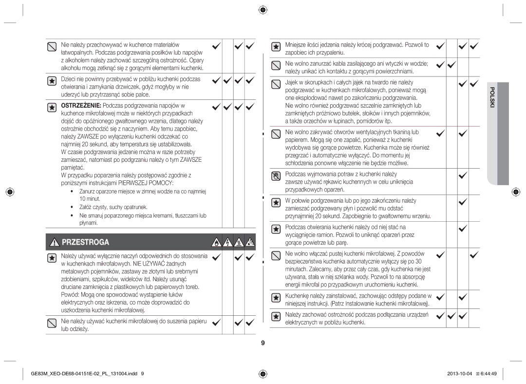 Samsung GE83M/XEO manual Przestroga 