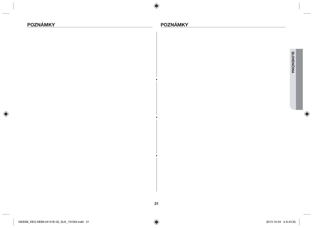 Samsung GE83M/XEO manual Poznámky 