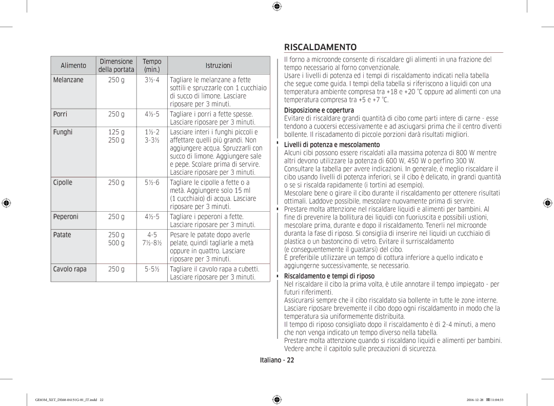 Samsung GE83M/XET manual Riscaldamento 