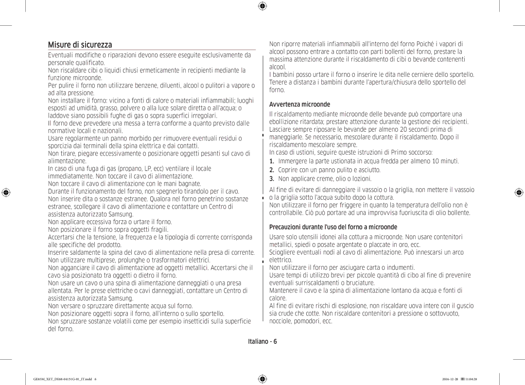 Samsung GE83M/XET manual Misure di sicurezza 