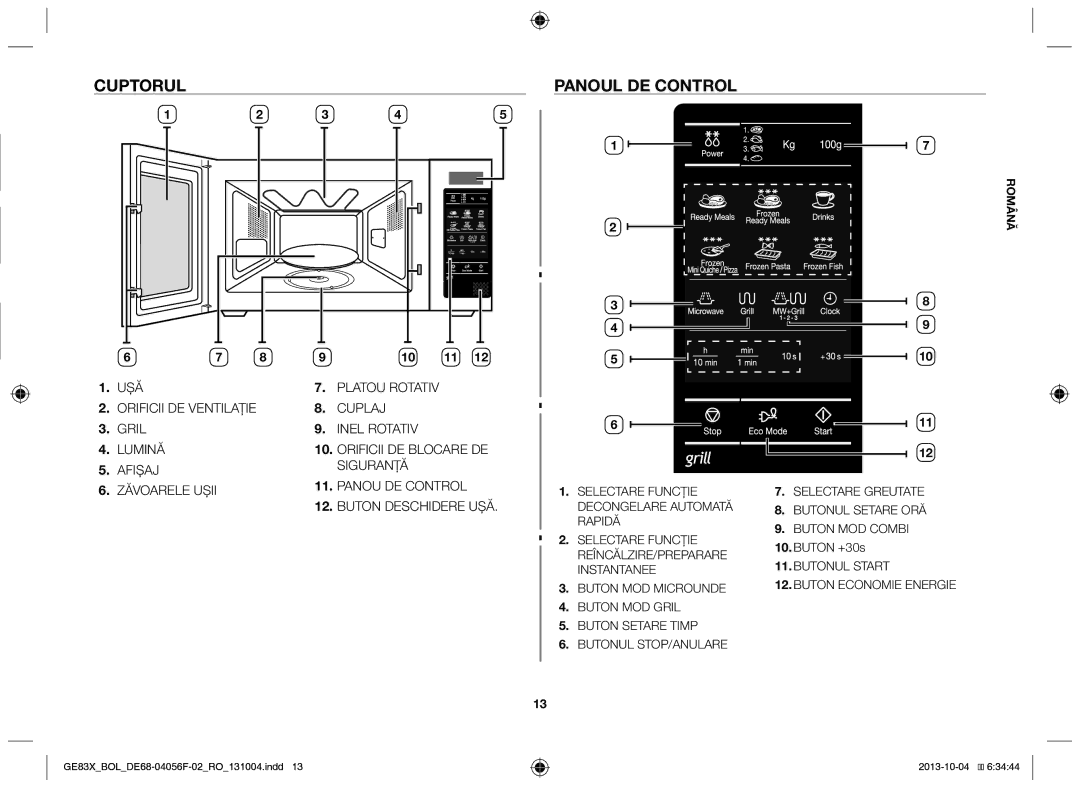 Samsung GE83X/BOL manual Cuptorul Panoul de control, Uşă, Buton +30s 