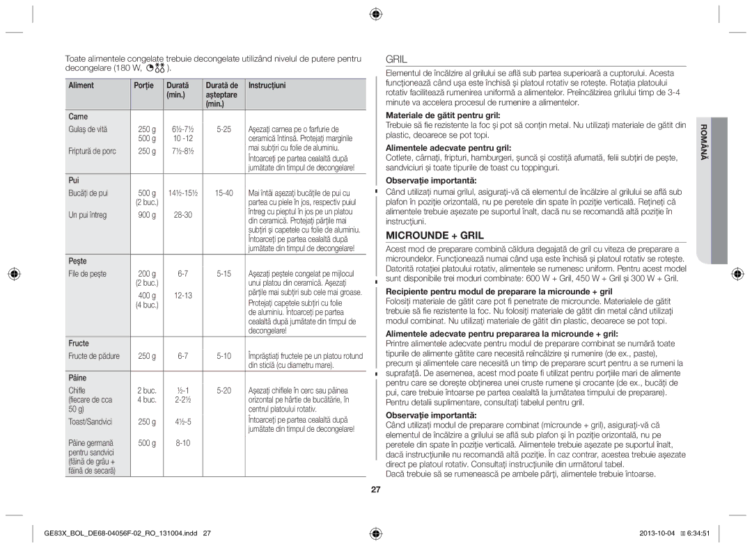 Samsung GE83X/BOL manual Gril 