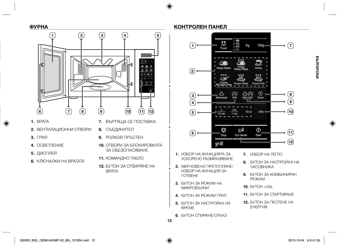 Samsung GE83X/BOL manual Фурна Контролен панел, 10. Бутон +30s 