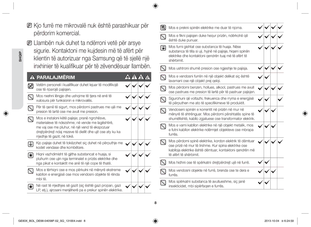 Samsung GE83X/BOL manual Paralajmërim 