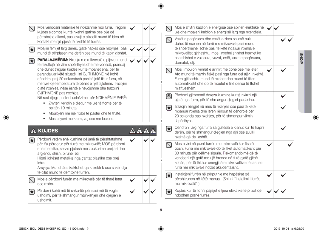 Samsung GE83X/BOL manual Kujdes, Domatet, etj 