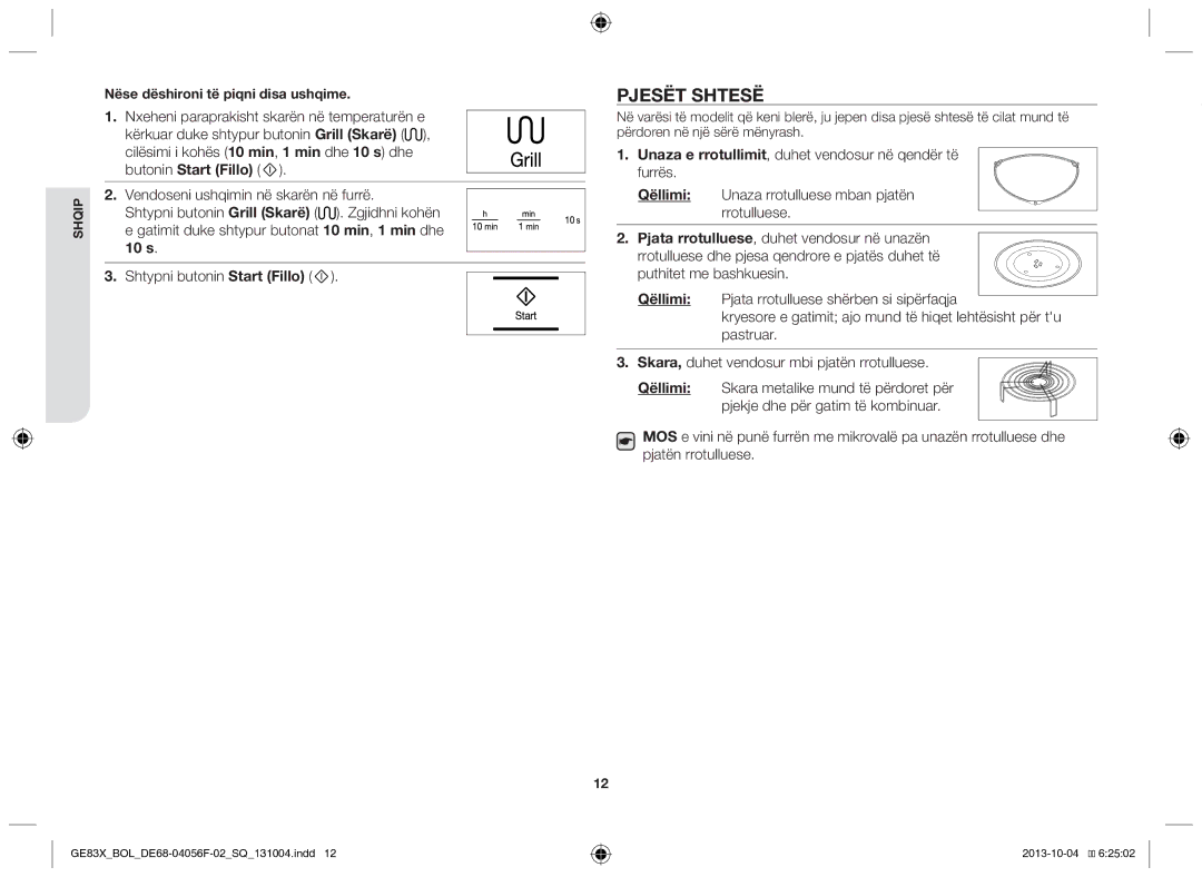 Samsung GE83X/BOL manual Pjesët shtesë, Nëse dëshironi të piqni disa ushqime 