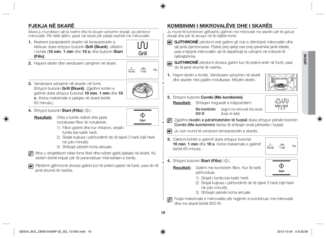 Samsung GE83X/BOL manual Pjekja në skarë, Kombinimi i mikrovalëve dhe i skarës, Me kombinim 