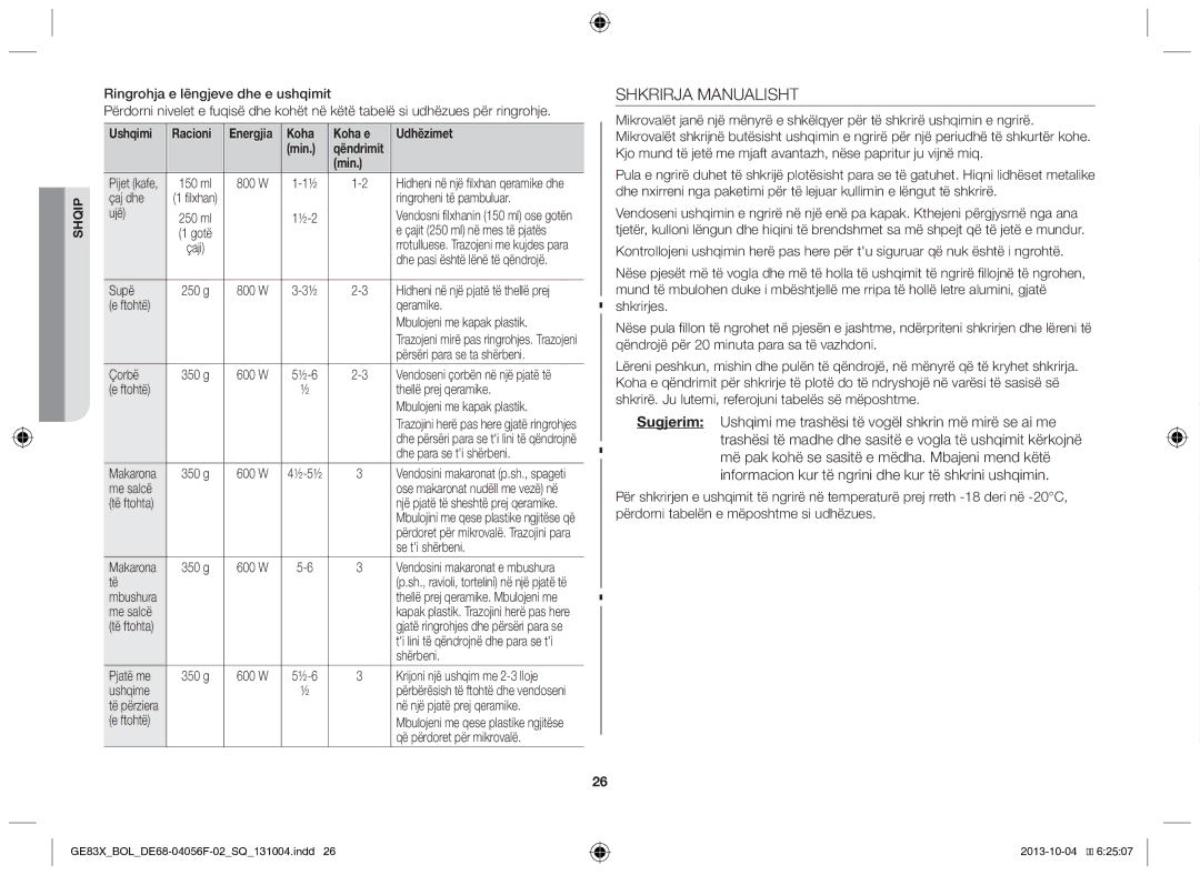 Samsung GE83X/BOL manual Shkrirja Manualisht 