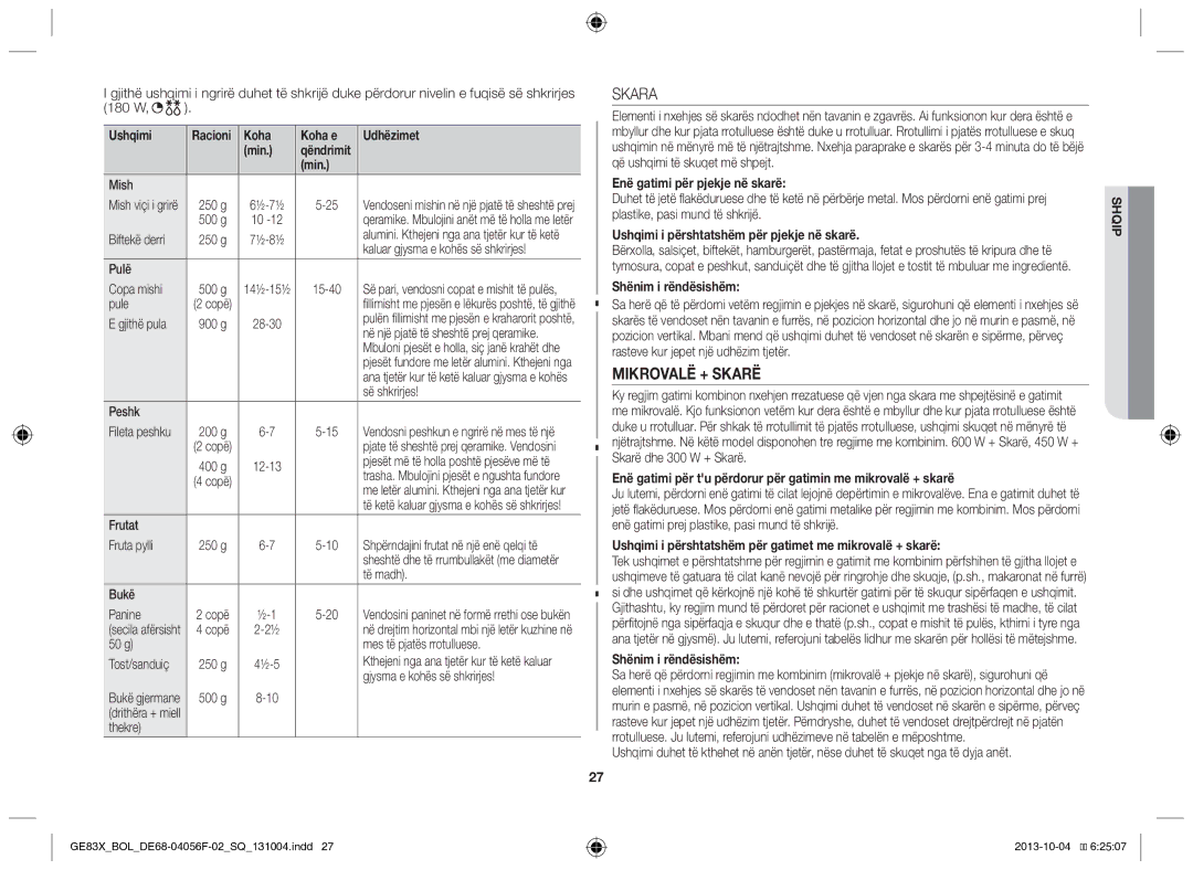 Samsung GE83X/BOL manual Skara 