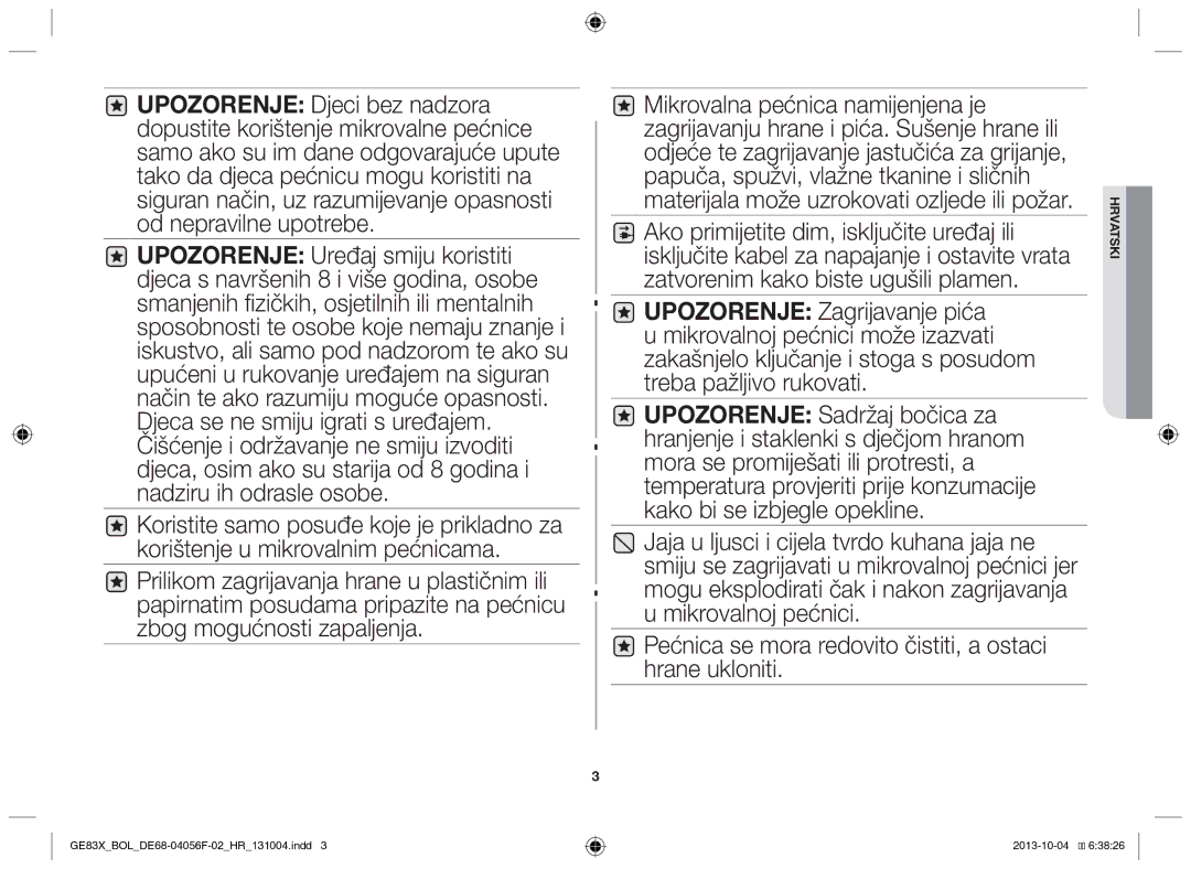 Samsung GE83X/BOL manual Pećnica se mora redovito čistiti, a ostaci hrane ukloniti 