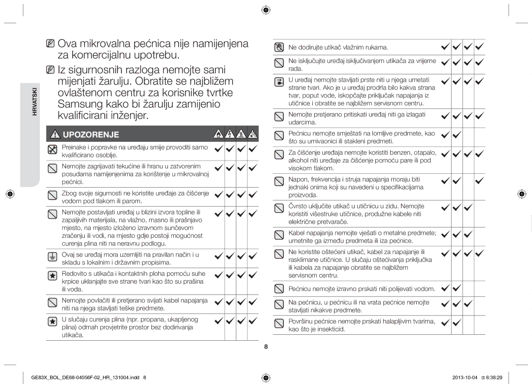 Samsung GE83X/BOL manual Upozorenje 