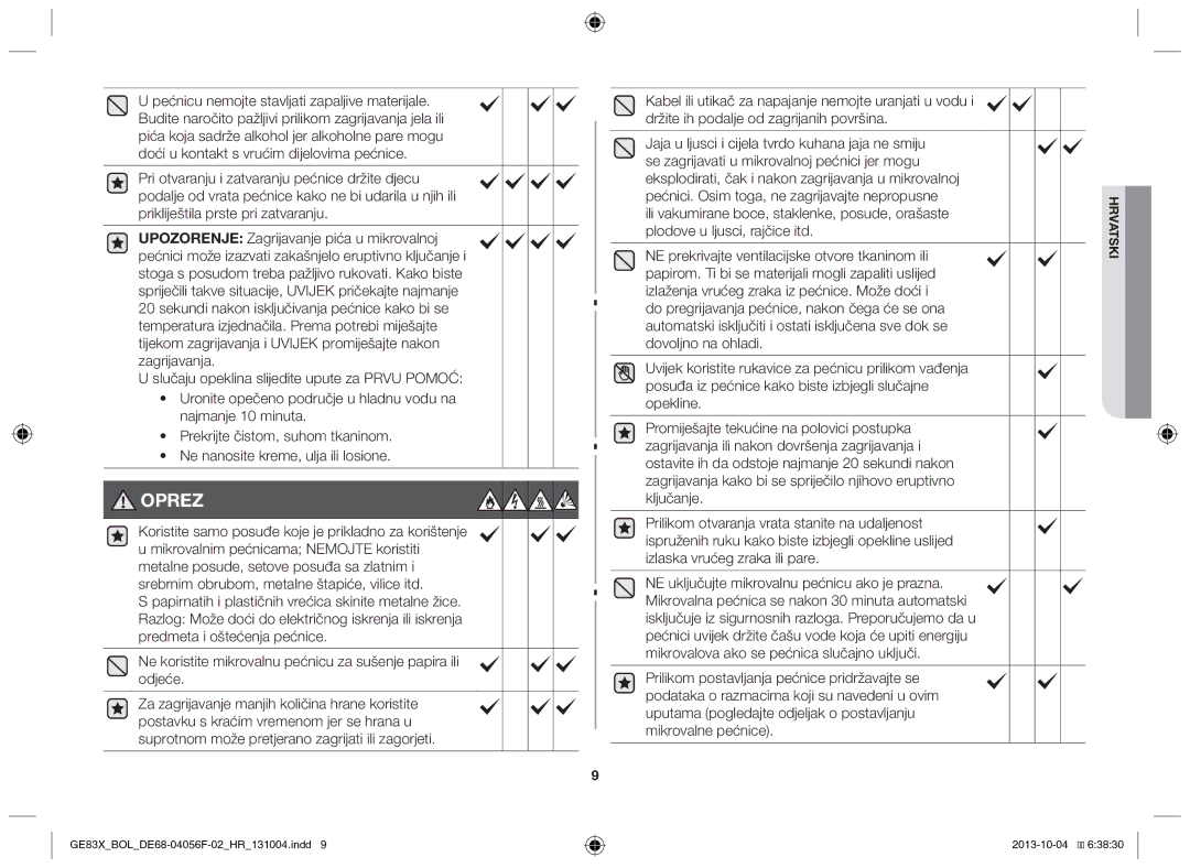 Samsung GE83X/BOL manual Oprez 