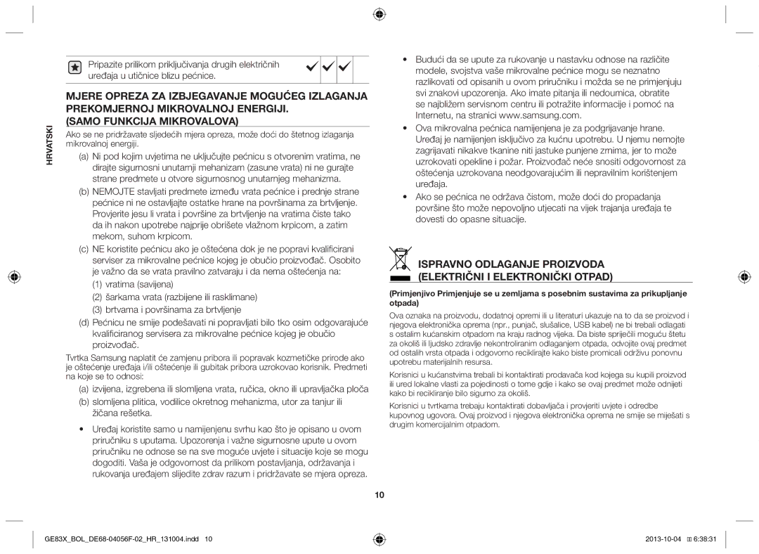 Samsung GE83X/BOL manual Ispravno odlaganje proizvoda Električni i elektronički otpad 