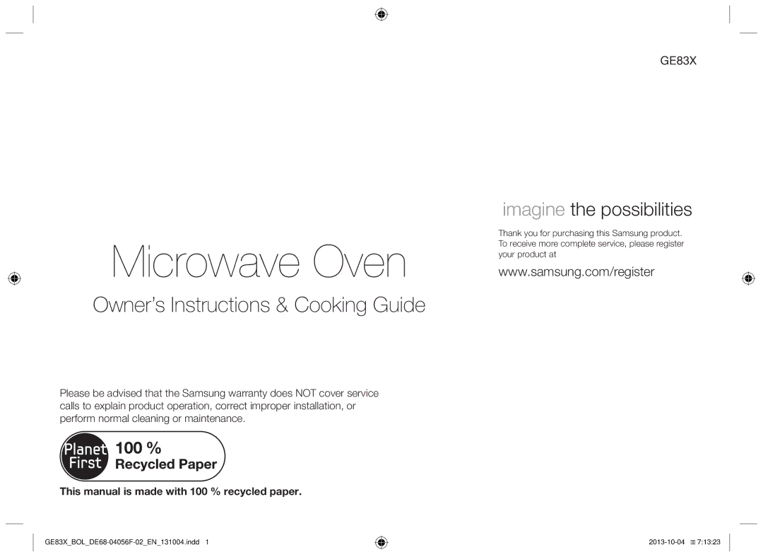 Samsung GE83X/BOL manual Microwave Oven 