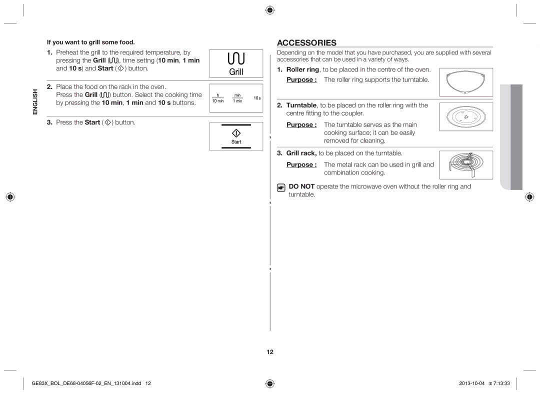 Samsung GE83X/BOL manual Accessories, If you want to grill some food 