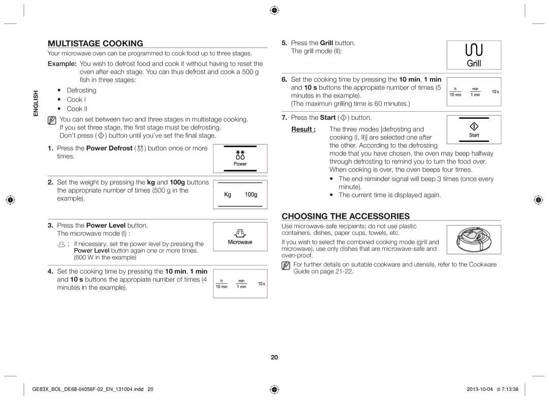 Samsung GE83X/BOL manual Multistage cooking, Choosing the accessories 