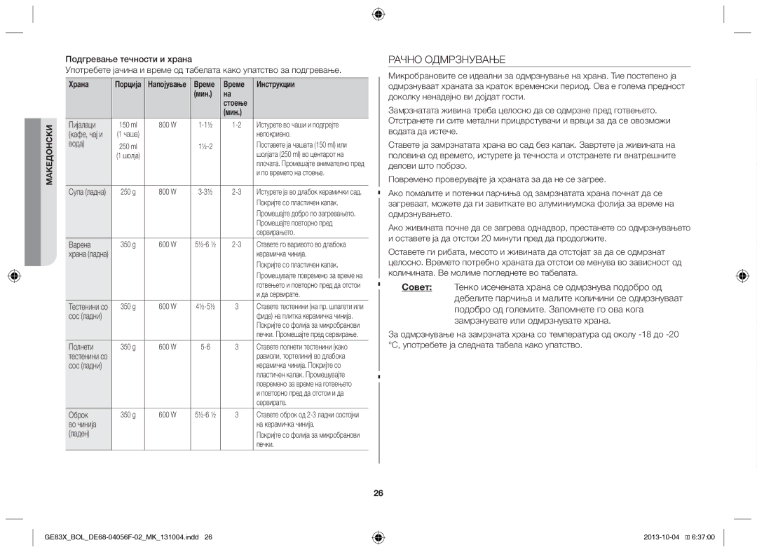 Samsung GE83X/BOL manual Рачно Одмрзнување 