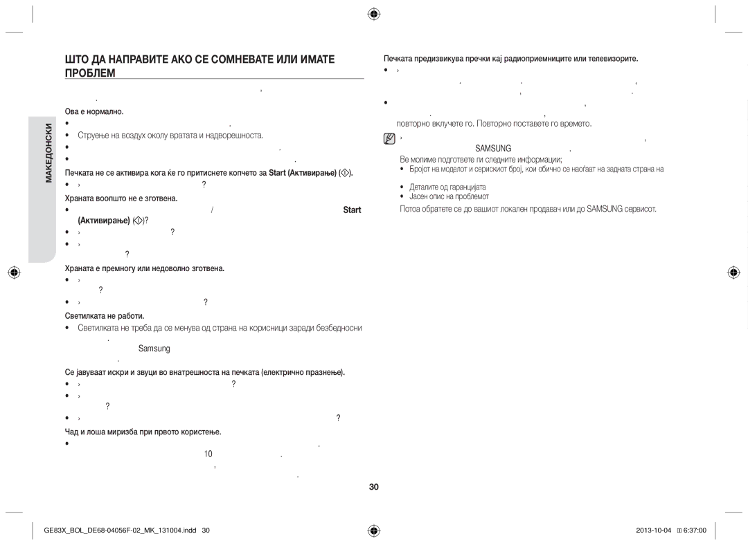 Samsung GE83X/BOL manual Што да направите ако се сомневате или имате проблем, Дали вратата е целосно затворена? 