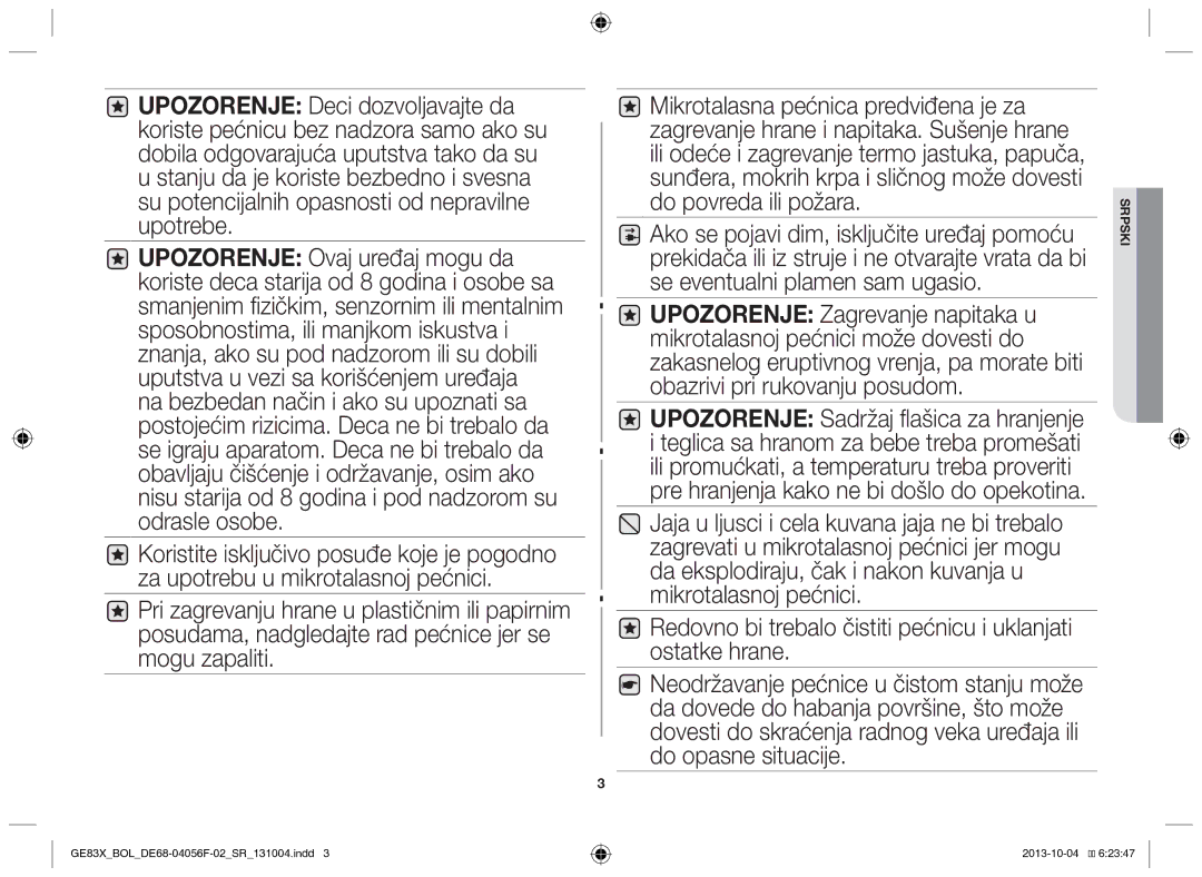 Samsung GE83X/BOL manual Srpski 