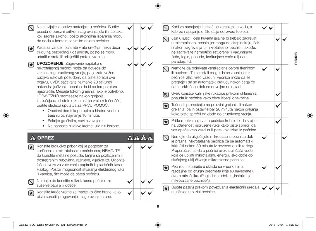 Samsung GE83X/BOL manual Flaše, tegle, posude, koštunjavo voće u ljusci, Paradajz itd 