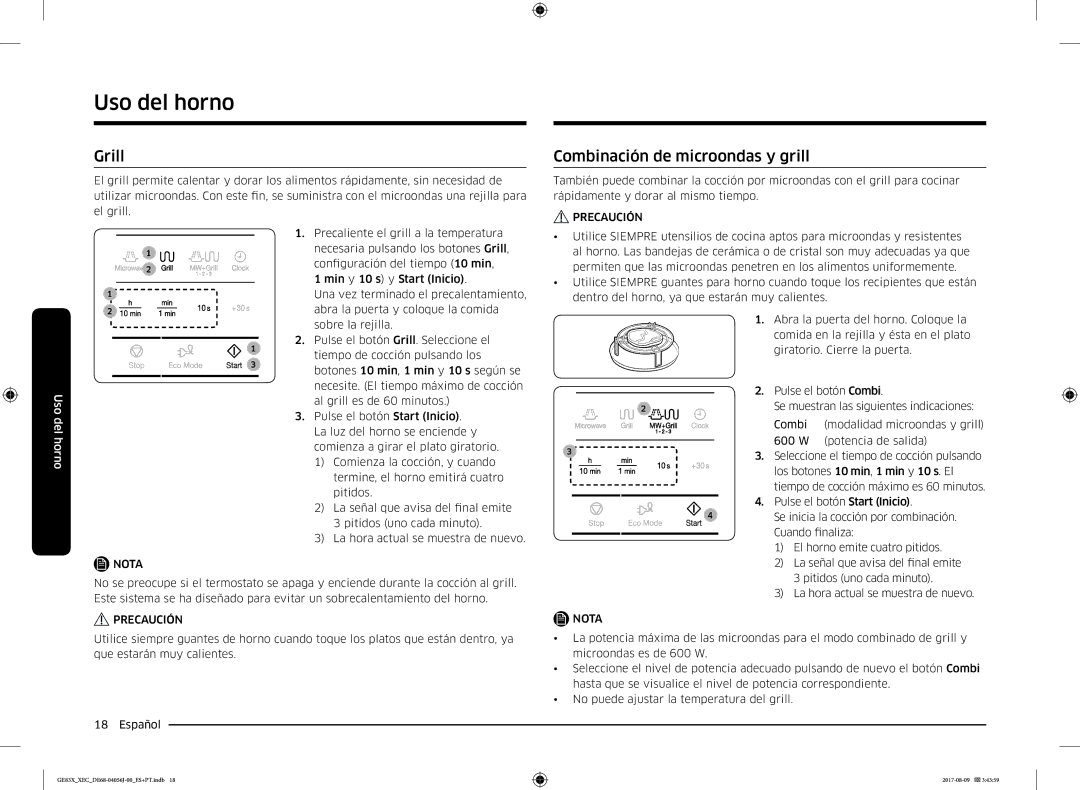 Samsung GE83X/XEC manual Grill, Combinación de microondas y grill 