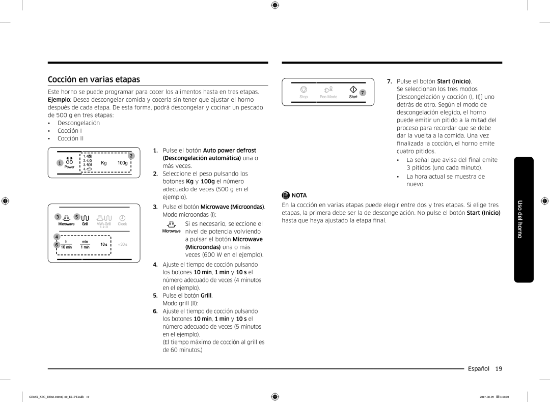 Samsung GE83X/XEC manual Cocción en varias etapas 