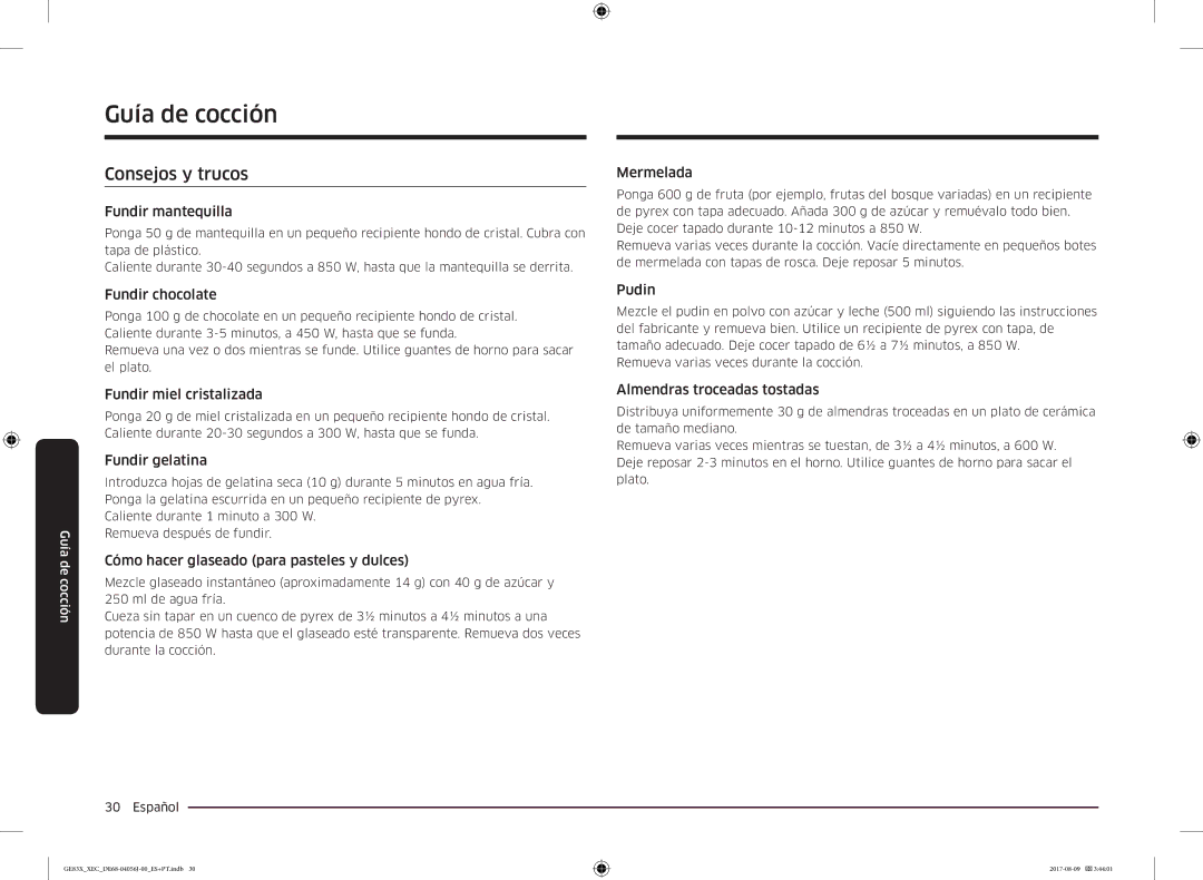 Samsung GE83X/XEC manual Consejos y trucos 