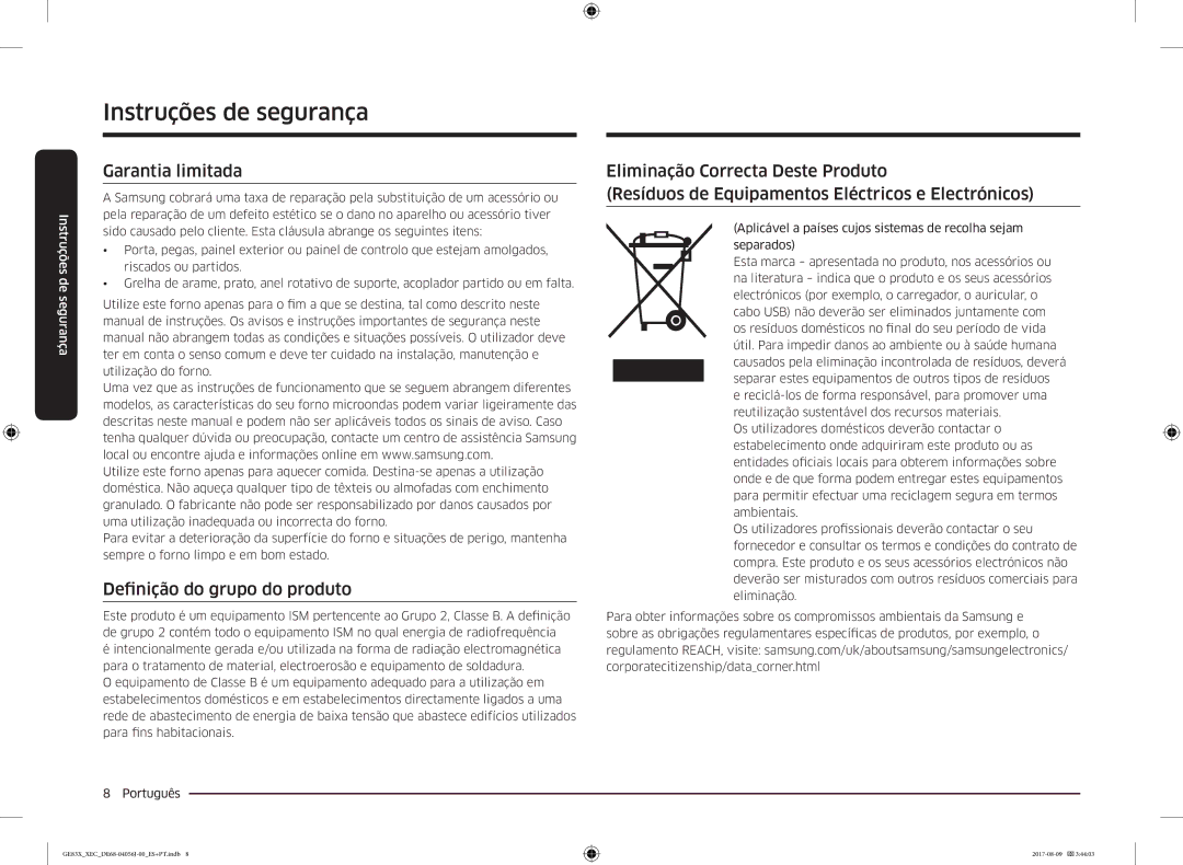 Samsung GE83X/XEC manual Garantia limitada, Definição do grupo do produto 