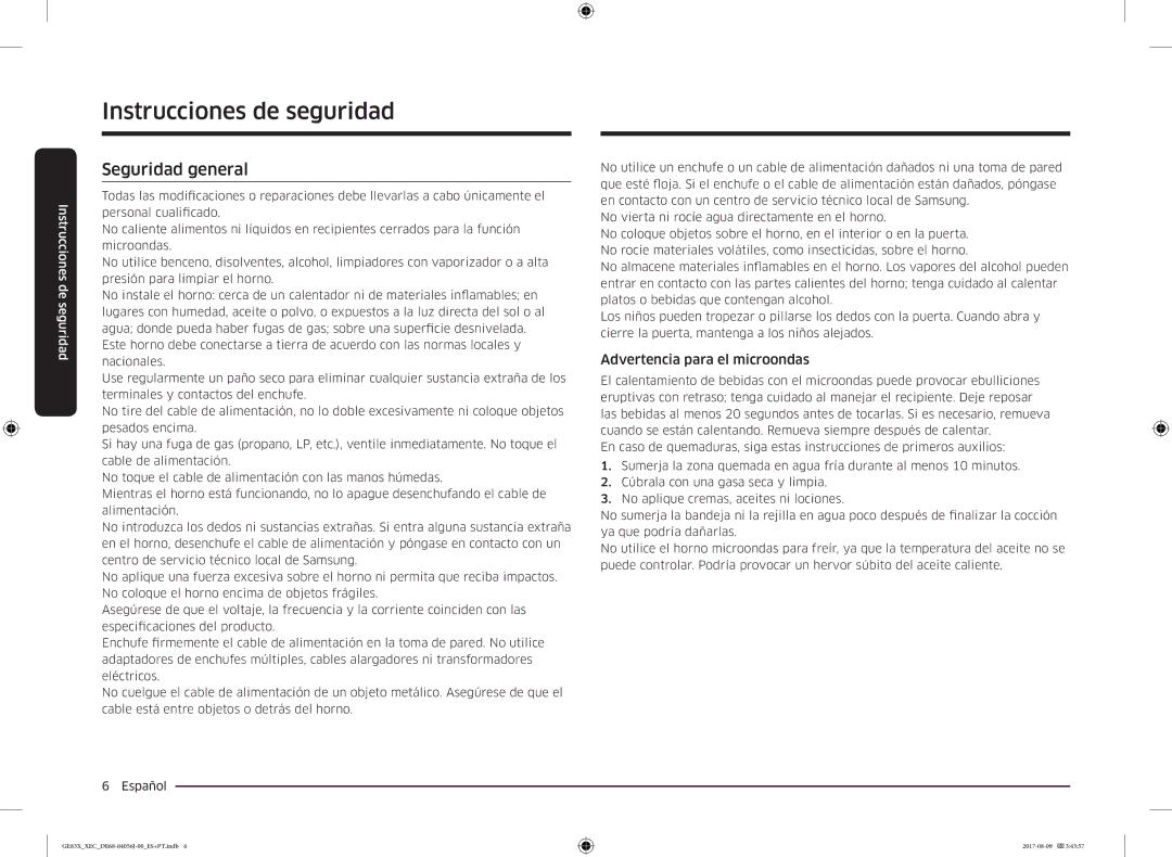 Samsung GE83X/XEC manual Seguridad general, Advertencia para el microondas 