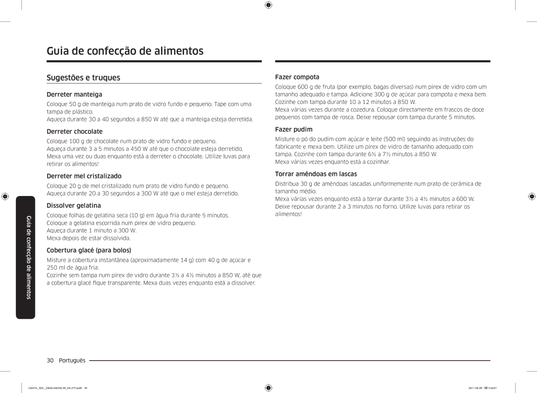 Samsung GE83X/XEC manual Sugestões e truques 