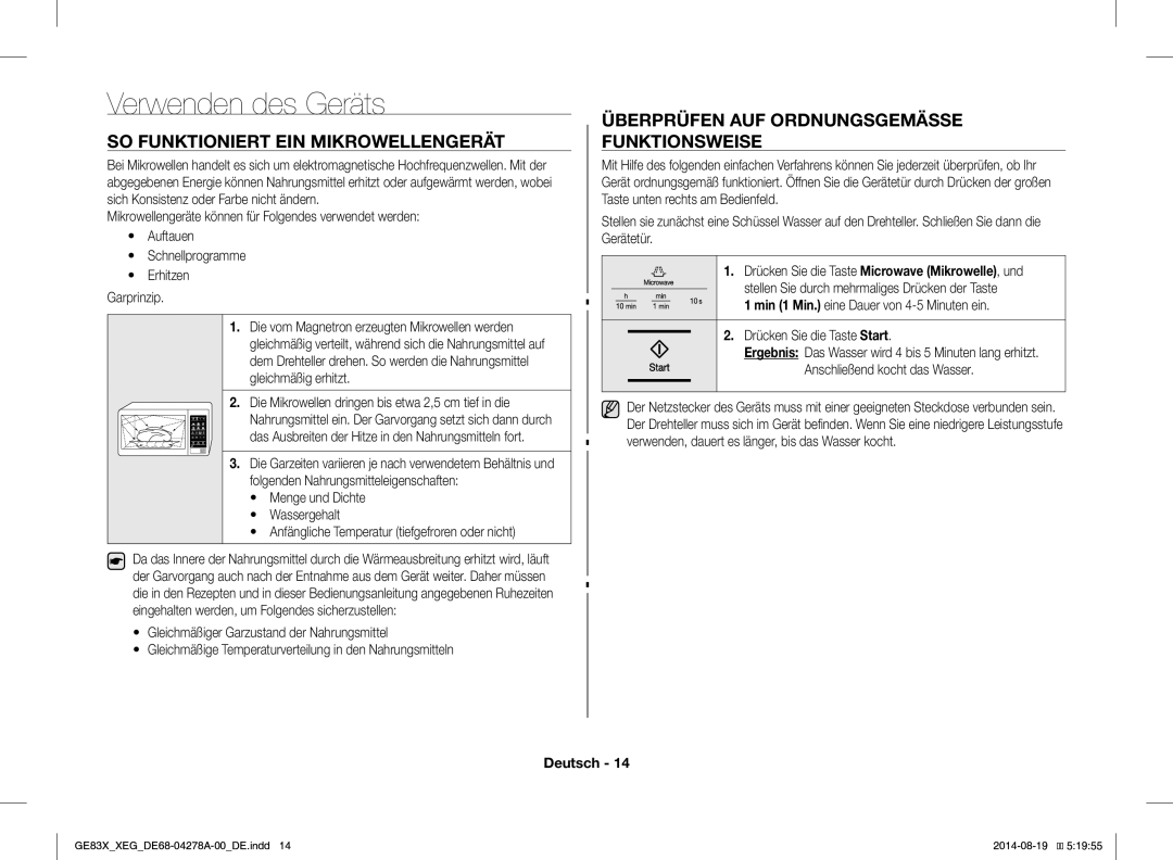 Samsung GE83X/XEO, GE83X/XEG manual Verwenden des Geräts, SO Funktioniert EIN Mikrowellengerät 