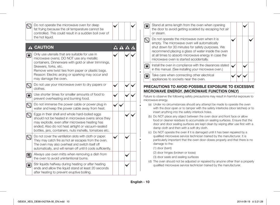 Samsung GE83X/XEO, GE83X/XEG manual English 