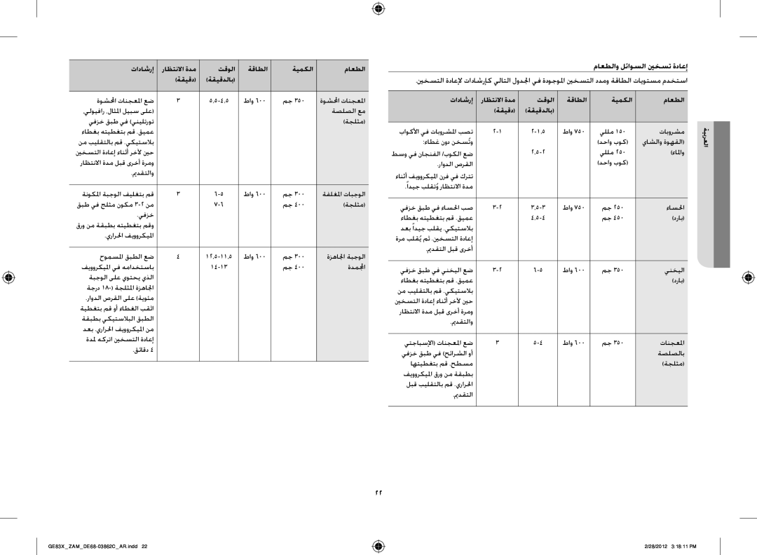 Samsung GE83X/ZAM manual ماعطلاو لئاوسلا ينخست ةداعإ 