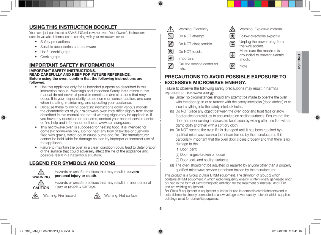 Samsung GE83X/ZAM manual Using this instruction booklet, Important safety information, Personal injury or death 