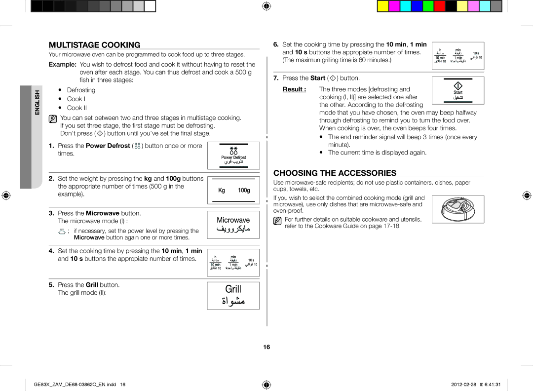 Samsung GE83X/ZAM manual Multistage cooking, Choosing the accessories 