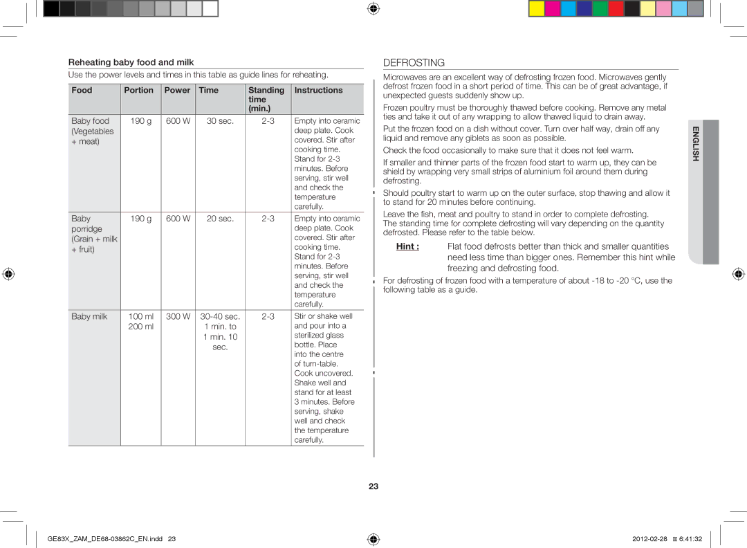 Samsung GE83X/ZAM manual Reheating baby food and milk 