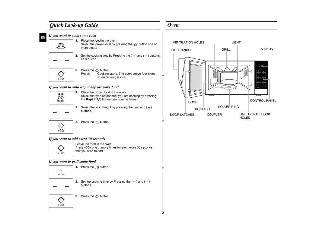 Samsung GE86N-B/XEH manual Quick Look-up Guide, Oven 