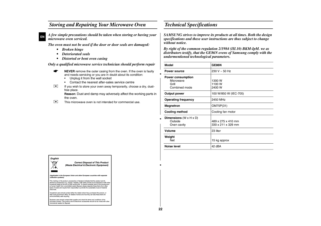 Samsung GE86N-B/XEH manual 