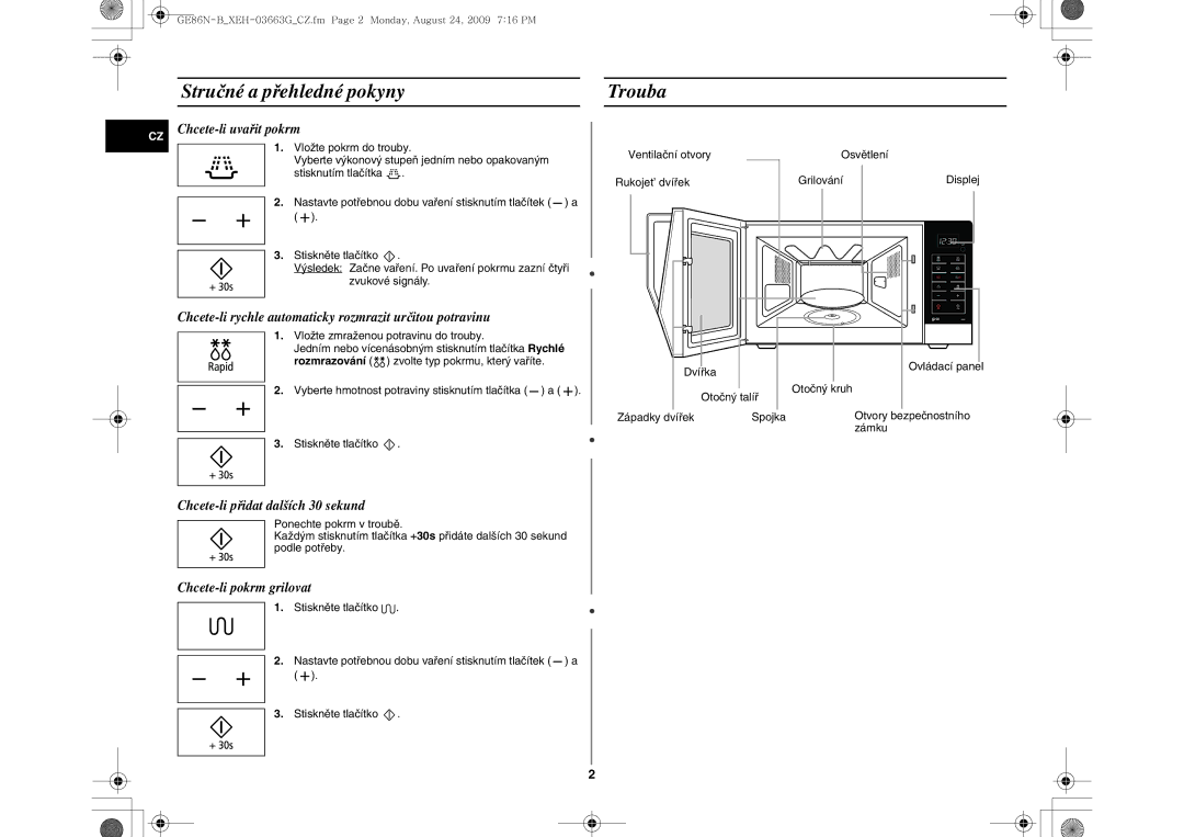 Samsung GE86N-B/XEH manual Stručné a přehledné pokyny, Trouba 