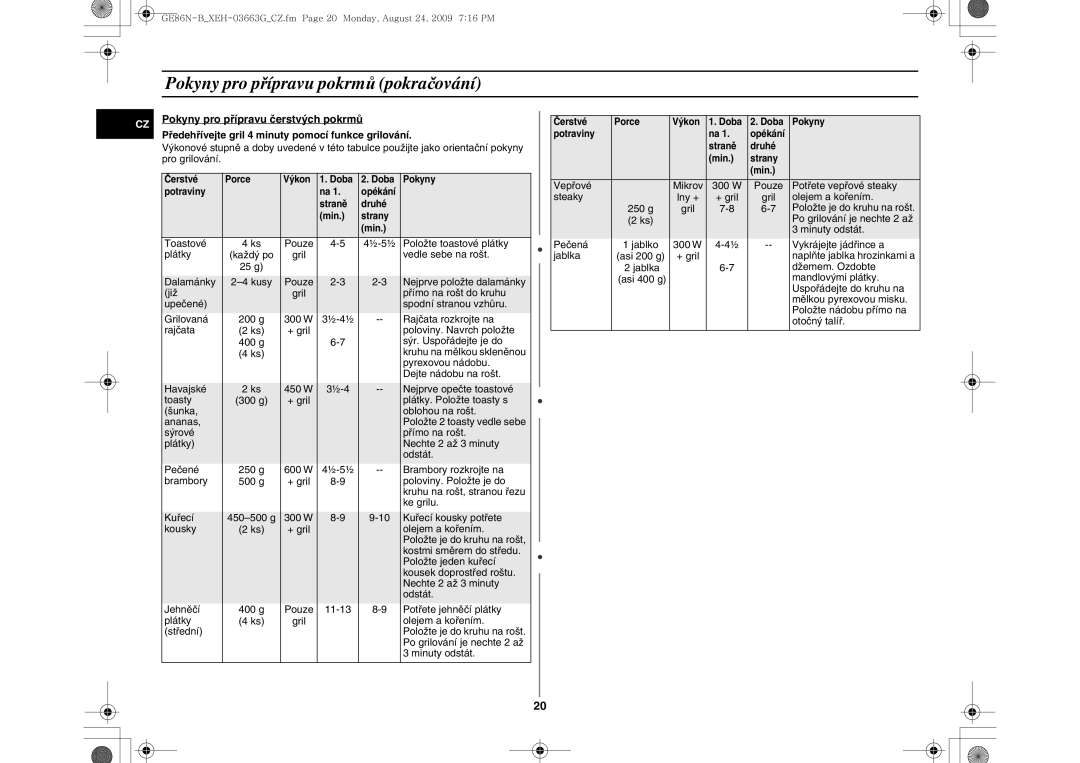 Samsung GE86N-B/XEH manual Toastové Pouze 