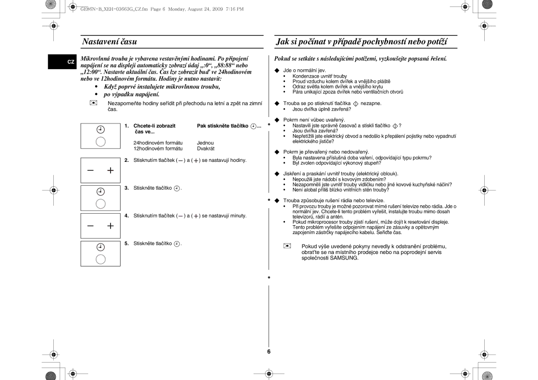 Samsung GE86N-B/XEH manual Nastavení času, Chcete-li zobrazit 