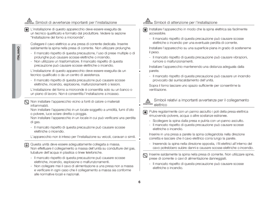 Samsung GE86N-B/XET, GE86N-S/XET manual Simboli relativi a importanti avvertenze per il collegamento 