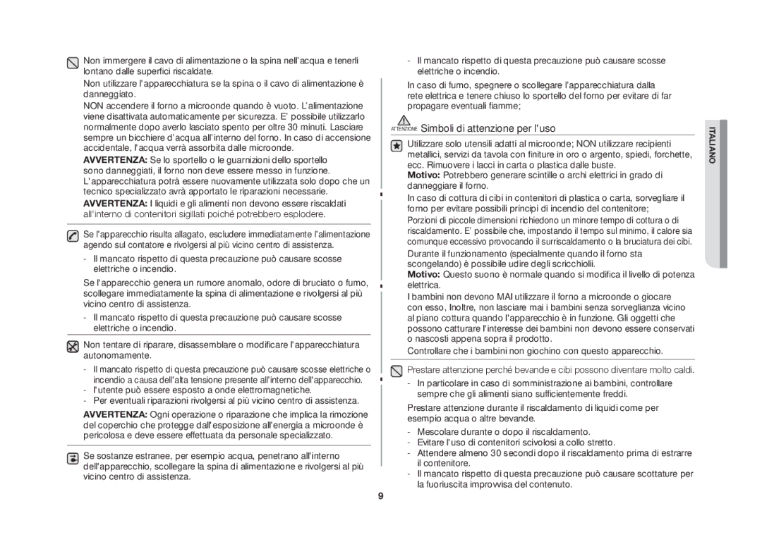 Samsung GE86N-S/XET, GE86N-B/XET manual Attenzione Simboli di attenzione per luso 