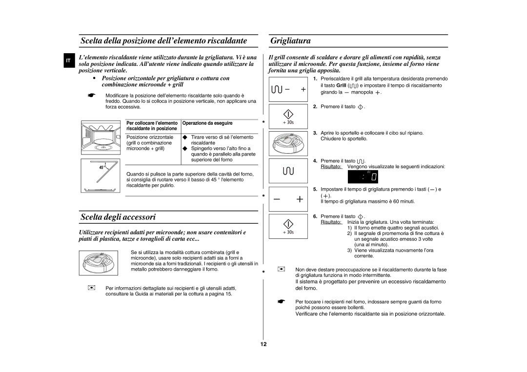 Samsung GE86NT-B/XET manual Scelta degli accessori, Operazione da eseguire 