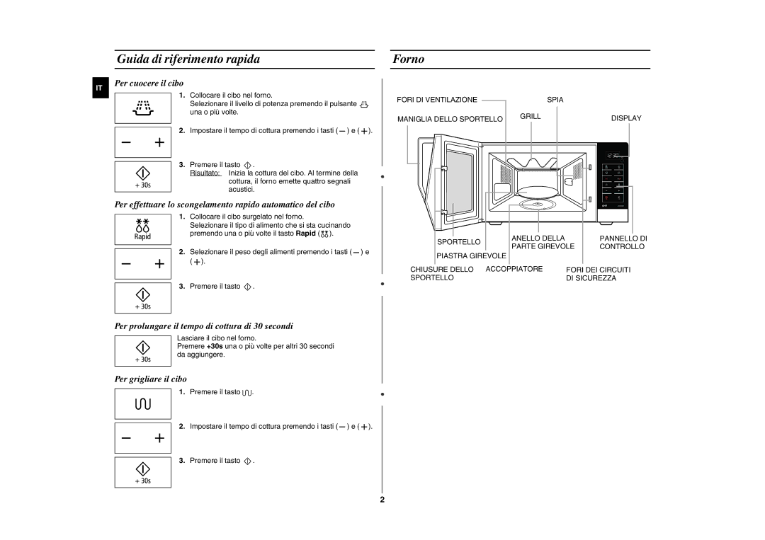 Samsung GE86NT-B/XET manual Guida di riferimento rapida, Forno, Collocare il cibo surgelato nel forno 