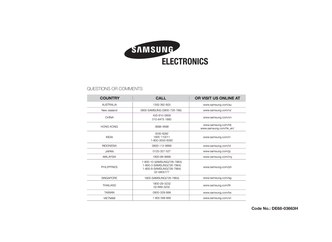 Samsung GE86NT-S/XSV manual Code No. DE68-03663H 