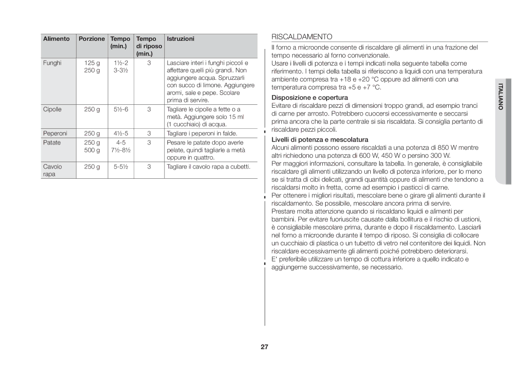 Samsung GE86NT-SX/XET manual Riscaldamento 