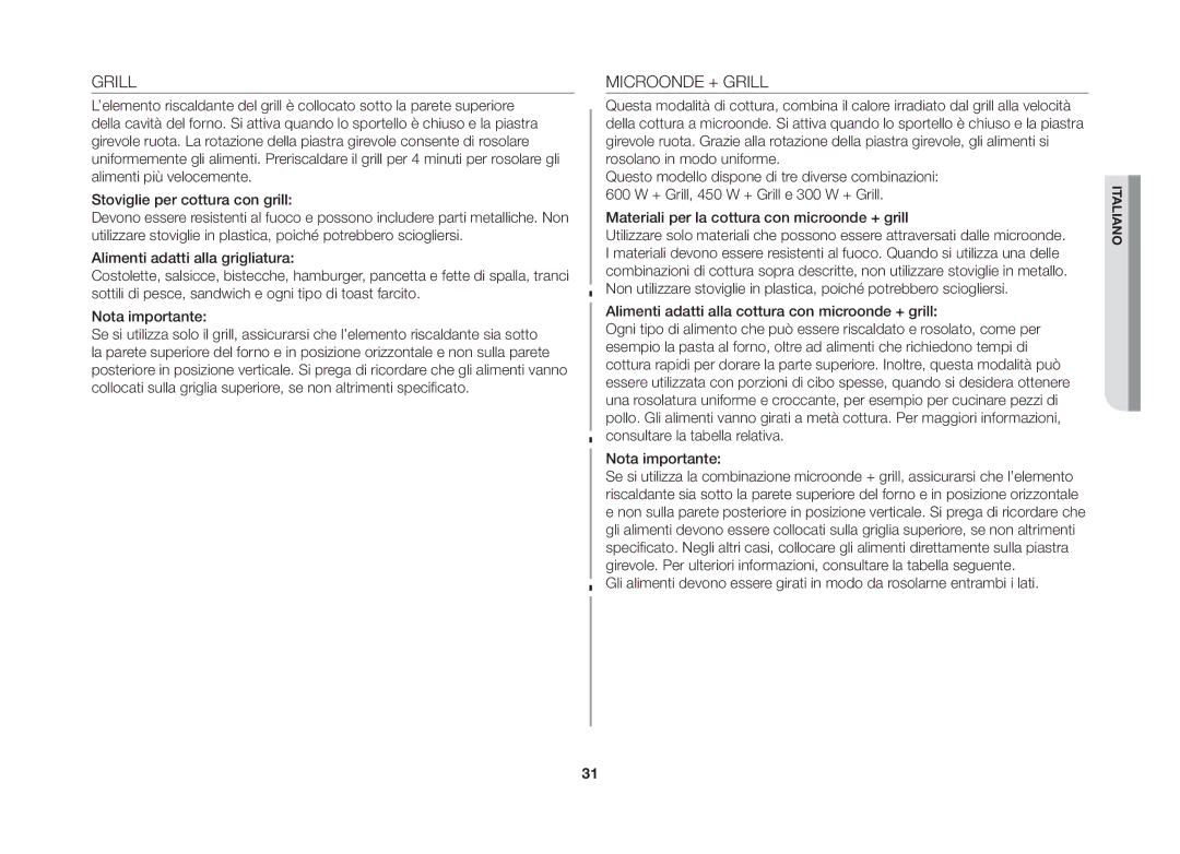 Samsung GE86NT-SX/XET manual Microonde + Grill 