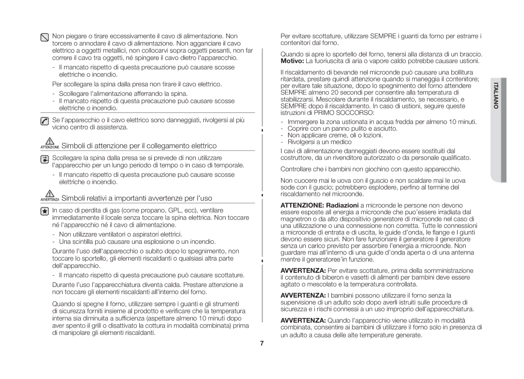 Samsung GE86NT-SX/XET manual Avvertenza Simboli relativi a importanti avvertenze per luso 