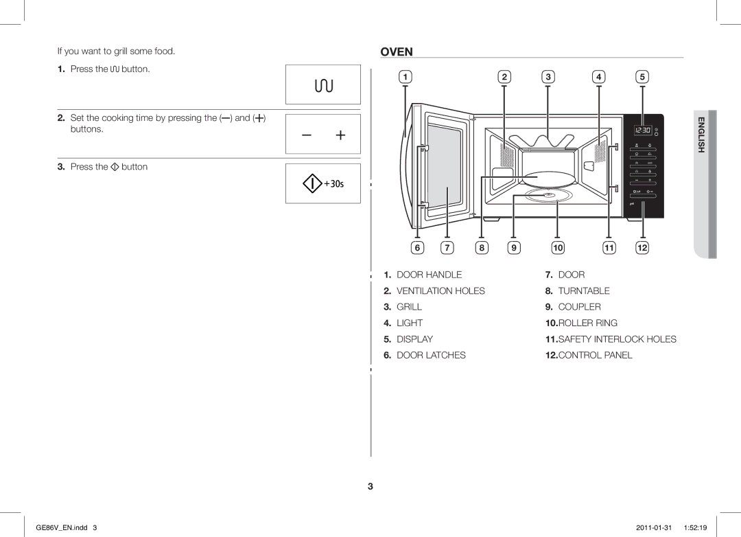 Samsung GE86V-WW/BAL, GE86V-BB/BAL manual Oven 